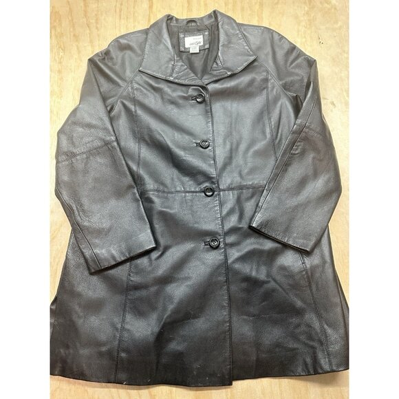 East 5th Black Real Leather Classic Vintage 90s 4 Button Jacket Long Sz XL EUC - Picture 1 of 6